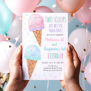 Invitation Crème de glace rose bleu Deux Scoops Anniversaire 
