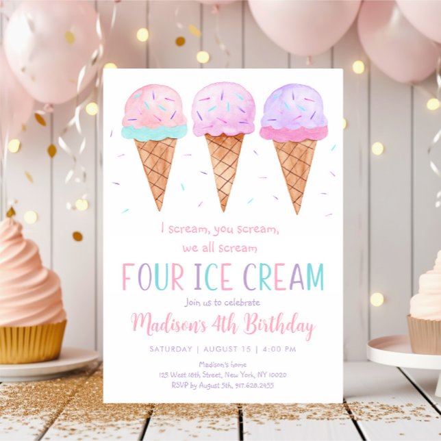 Invitation Crème de glace rose Quatrième anniversaire (Créateur téléchargé)