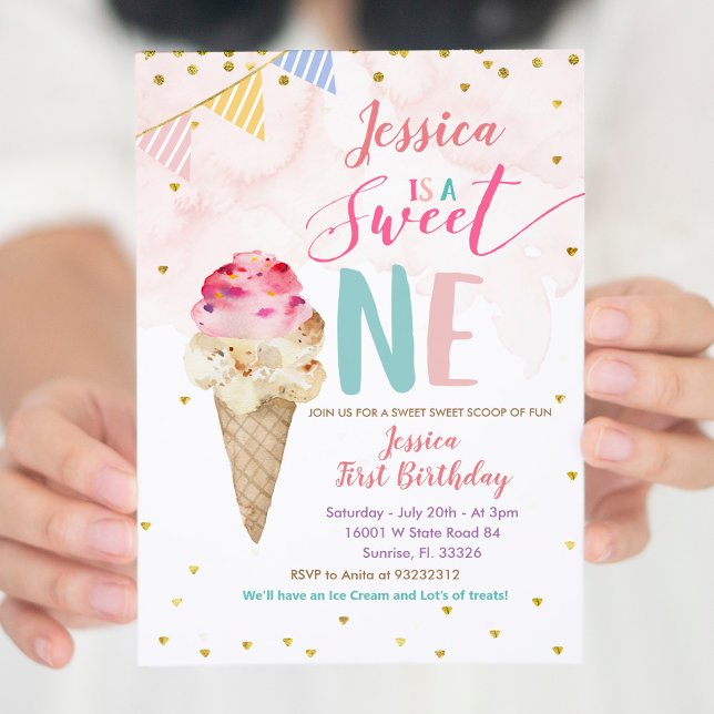 Invitation Crème de glace rose sucré un anniversaire Invitati (Créateur téléchargé)