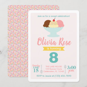Invitation Crème de glace Social Rose et Turquoise Anniversai