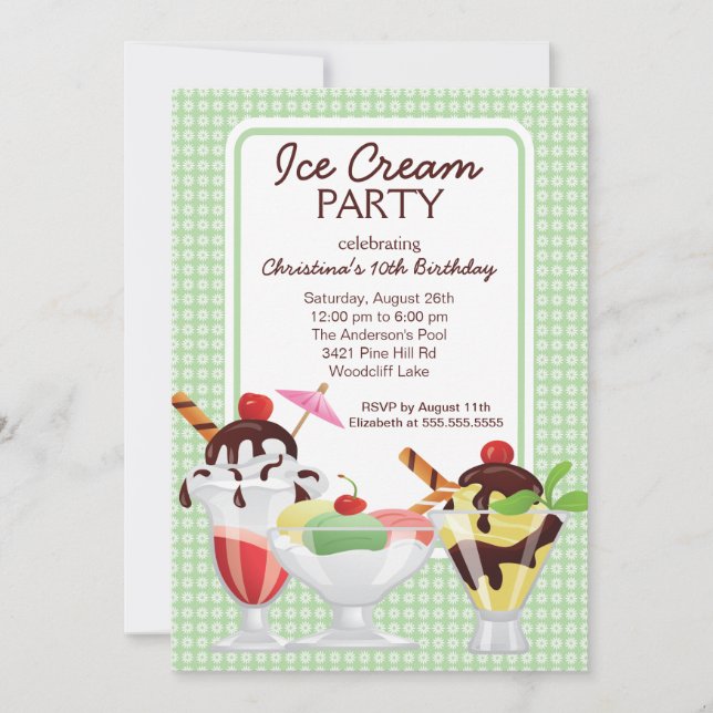 Invitation Crème de glace Soirée d'anniversaire le dimanche (Devant)