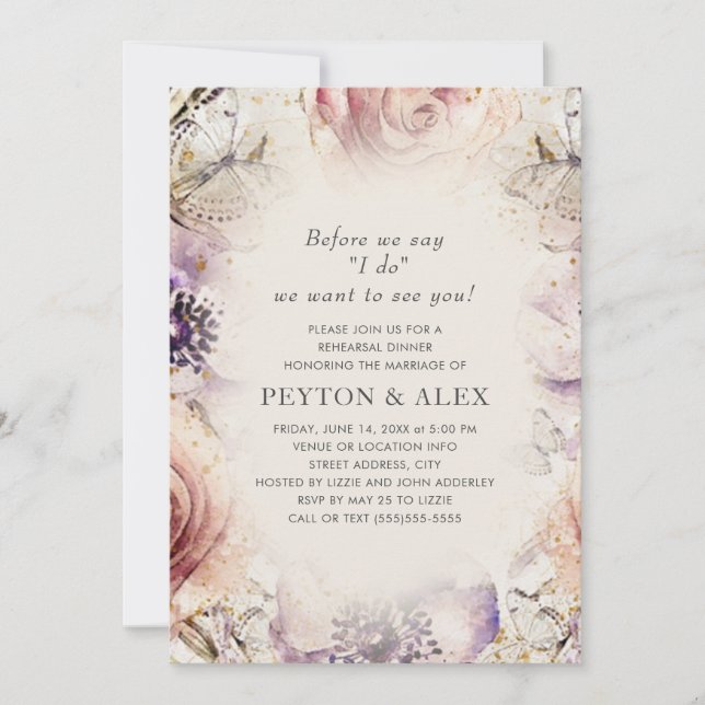 Invitation Crème de papillons floraux violets (Devant)