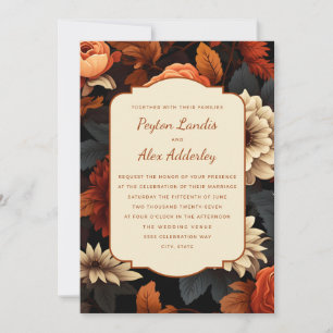 Invitation Crème de rouille orange brûlée Mariage floral