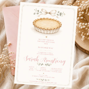 Invitation crème de tarte rose eucalyptus cœur Coquette Nœud