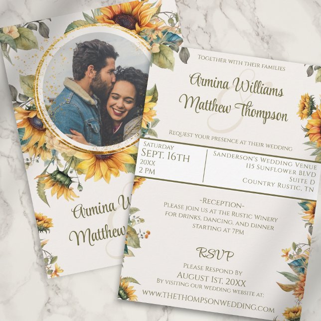 Invitation Crème de tournesol rustique Mariage photo (Créateur téléchargé)