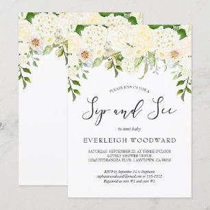 Invitation Crème d'Ivoire Floral Fleurs Sip and See Bébé