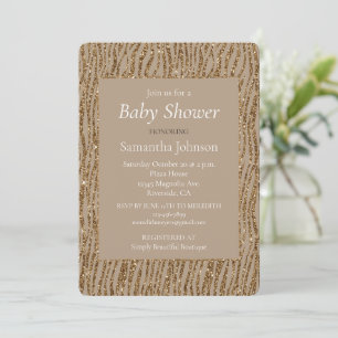 Invitation Crème d'or Parties scintillant Brown Zebra Baby sh