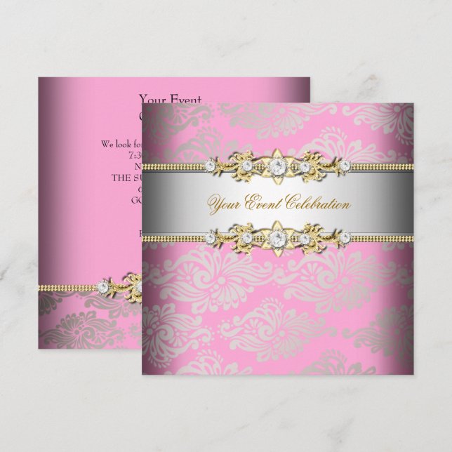 Invitation Crème d'or rose Embossée look élégant Party (Devant / Derrière)