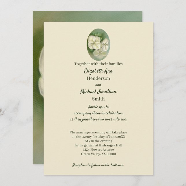 Invitation Crème douce Blanc Pastel Hydrangea Floral Mariage (Devant / Derrière)