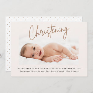 Invitation Crème Dusty Script manuscrit Christening Photo