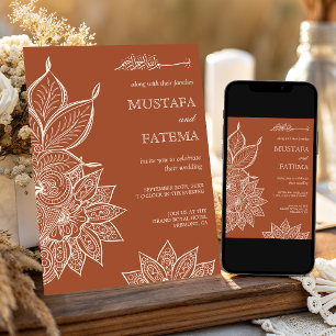 Invitation Crème en terre cuite Mehndi Henna Mariage musulman