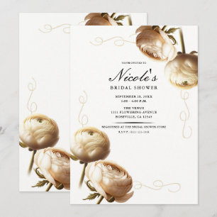 Invitation Crème et Blanc Ranunculus Fête de Mariage Florale