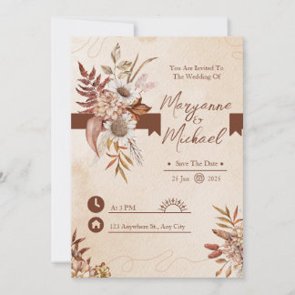 Invitation Crème et Brown aquarelle florale Enregistrer la da