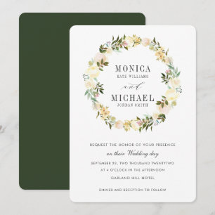 Invitation Crème et chasseur   Botanique Mariage floral