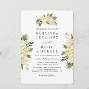 Invitation Crème et gris Botanique Chic Floral Mariage