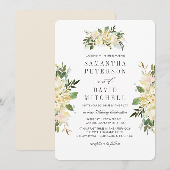 Invitation Crème et ivoire | Botanique Chic Floral Mariage (Devant / Derrière)