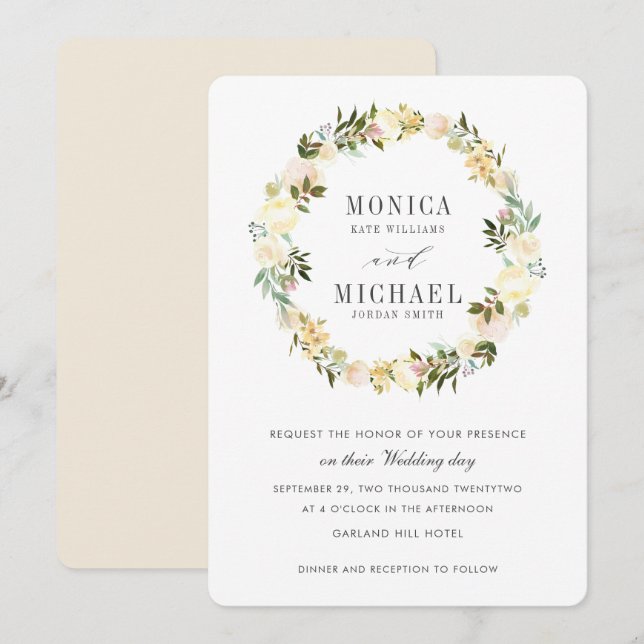 Invitation Crème et ivoire | Botanique Mariage floral (Devant / Derrière)