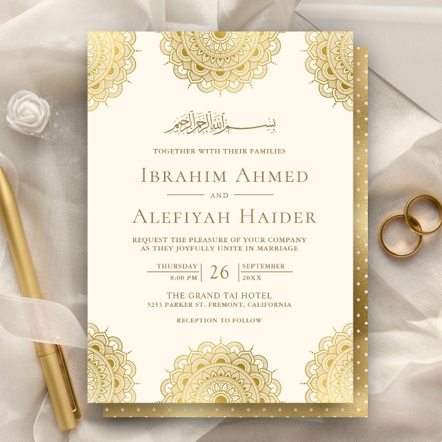 Invitation Crème et or asiatique Motif Mariage musulman (Créateur téléchargé)