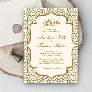 Invitation Crème et or Motif perse  musulman Mariage