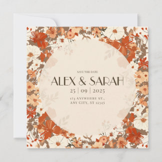 Invitation Crème et rouille Vintage Floral Enregistrer la dat