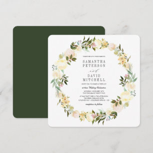 Invitation Crème et vert de forêt Mariage Floral Garland