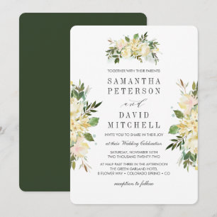 Invitation Crème et vert de forêt Mariage végétal