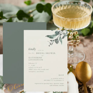 Invitation Crème Eucalyptus & Fête des mariées moderne vert f
