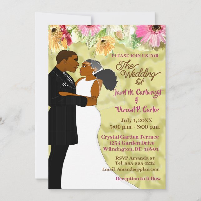 Invitation crème floral Mariage Africain Américain Couple (Devant)