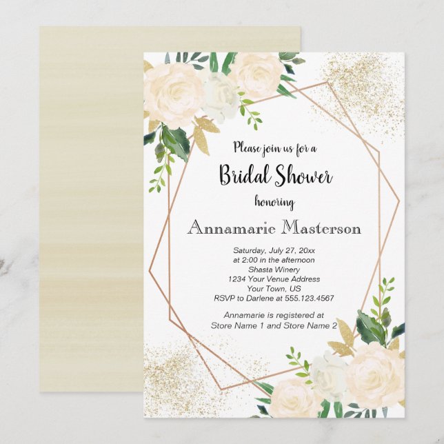 Invitation Crème florale géométrique Fête des mariées Roses b (Devant / Derrière)