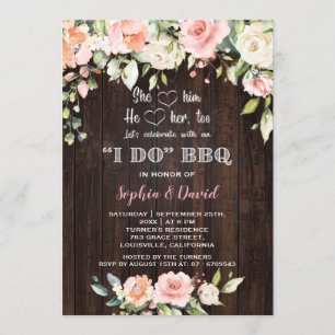 Invitation Crème Flore Bois Floral I DO BBQ Fiançailles