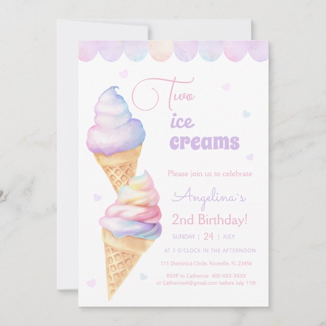 Invitation Crème glacée à l'invitation du 2ème anniversaire (Devant)