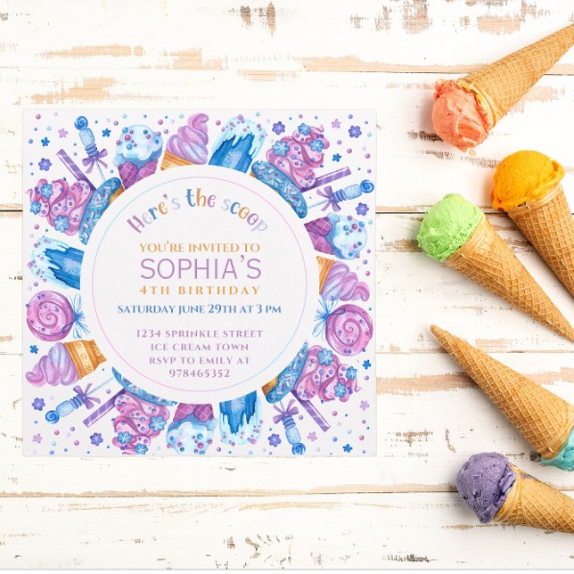 Invitation Crème glacée Anniversaire Filles Enfants Voici la  (Créateur téléchargé)