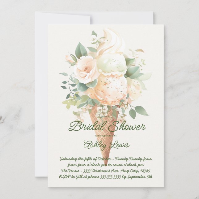 Invitation Crème glacée boho de la douche nuptiale verte (Devant)