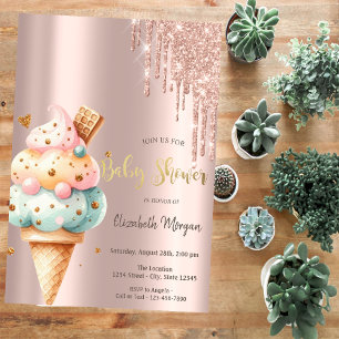 Invitation Crème glacée colorée Rose Gold Sweets Baby shower