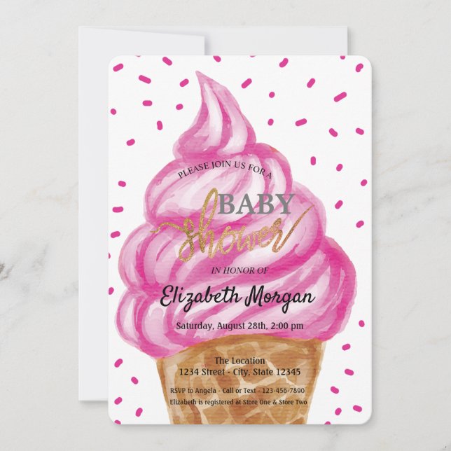 Invitation Crème glacée Cone Confetti Sucres Baby shower (Devant)