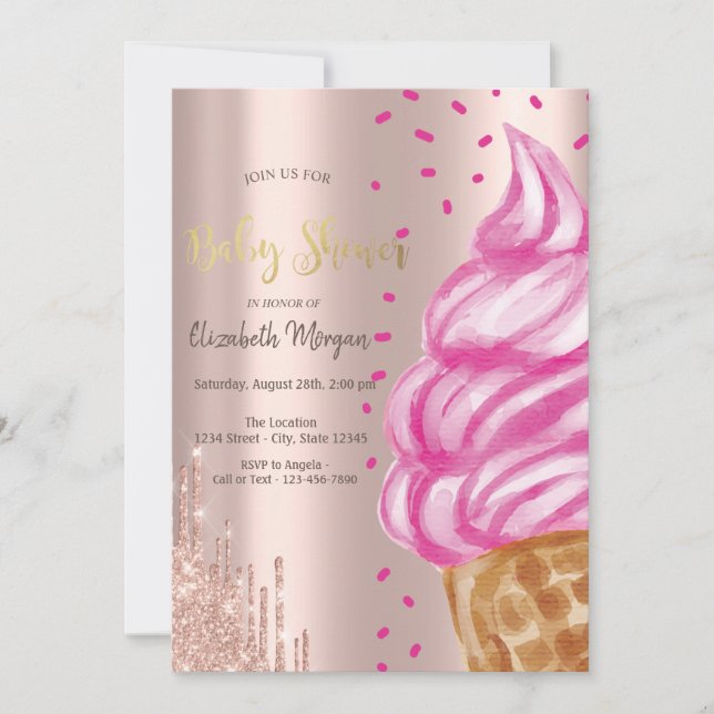 Invitation Crème glacée Cone Confetti Sucres Baby shower (Devant)