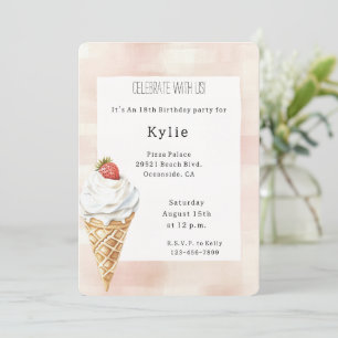 Invitation Crème glacée Cone fraise Anniversaire