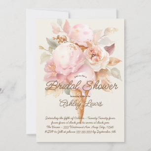 Invitation Crème glacée cône or floral rose crème glacée