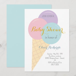 Invitation Crème glacée Cone Scoop Baby shower pour enfants