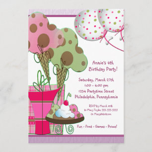 Invitation Crème glacée cônes Ballons Filles 4e anniversaire