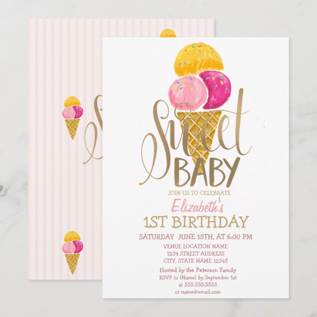 Invitation Crème glacée cool rayée Anniversaire (Devant / Derrière)