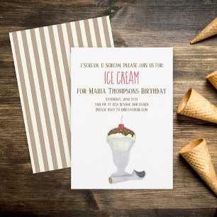 Invitation Crème glacée d'anniversaire moderne minimaliste si
