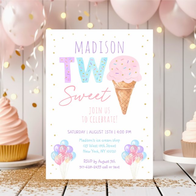 Invitation Crème glacée deux doux 2e anniversaire (Créateur téléchargé)