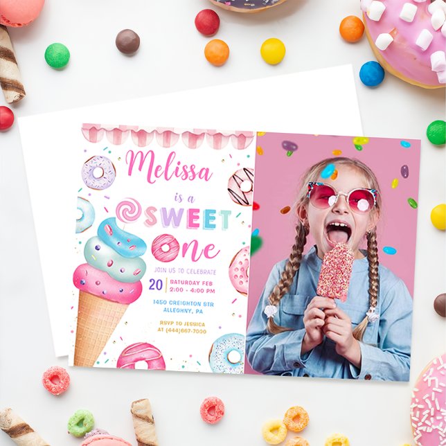 Invitation Crème glacée Donut Sweet One 1st Birthday Photo (Créateur téléchargé)