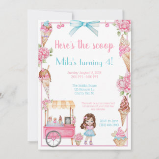 Invitation Crème glacée et florale Anniversaire