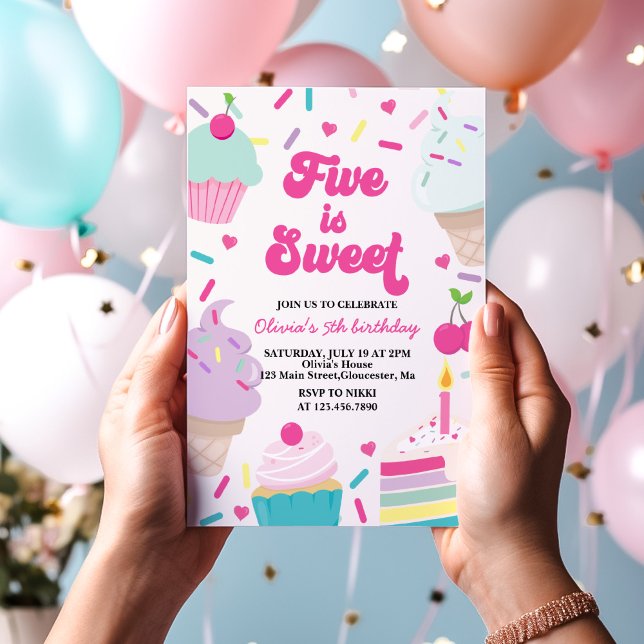 Invitation Crème glacée et gâteau Cinq est doux 5e anniversai (Créateur téléchargé)