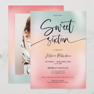 Invitation Crème glacée holographique ombre girly rose Sweet