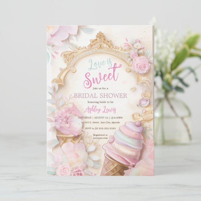 Invitation crème glacée pastel cône crème glacée nuptiale (Debout devant)