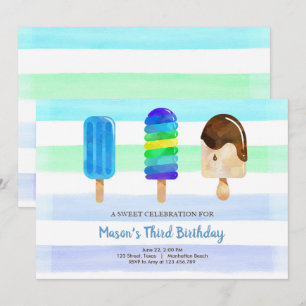 Invitation Crème glacée Popsicle Anniversaire Soirée de pisci