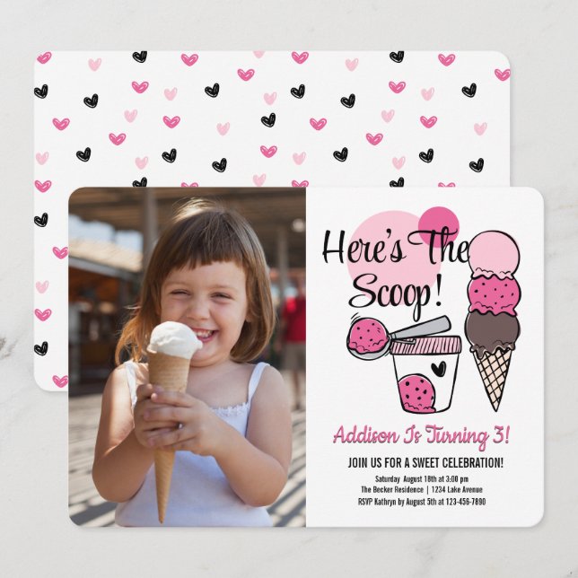 Invitation Crème glacée Scoop Anniversaire Fête Photo Invitat (Devant / Derrière)